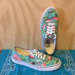 VANS Authentic Low Top Flamingo Hawaii Tropical Green Mens Size 10.5 EUC